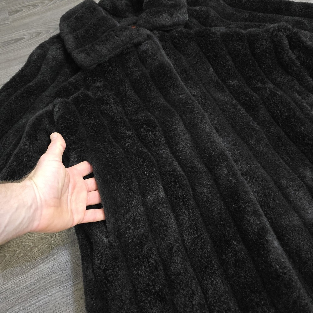 Vintage Monterey Fashions Faux Fur Floor Length Black Coat USA Made Sz 12 Large - Picture 9 of 16